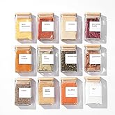APT 1101 Glass Square Spice Jars with Labels, 4oz Glass Jars with Bamboo Lids, Spice Bottles, Seasoning Organizer, 12 Pack (White)