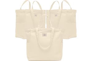 Nook Theory 3 Pcs Reusable Grocery Bags - Heavy Duty Canvas Bags, Large Reusable Shopping Bag, Picnic, 100% Cotton (Cream)