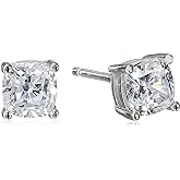 Amazon Essentials Platinum Plated Sterling Silver Cushion Cut Cubic Zirconia Stud Earrings