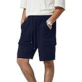 3rd hill Mens Casual Sweat Cargo Cotton Shorts Drawstring Elastic Waist Athletic Workout Gym Jogger Shorts with 5 Pockets