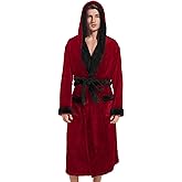 Inner Wish Mens Hooded Robe, Plush Long Bath robes Cozy Warm Bathrobe Fuzzy male Spa Robe With Pockets