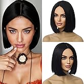 Ufindcos Black Wig Bob Wig Short Straight Hair Wigs Middle Part Black Wigs for Women Synthetic Heat Resistant Halloween Costume Party Wig with Hair Cap