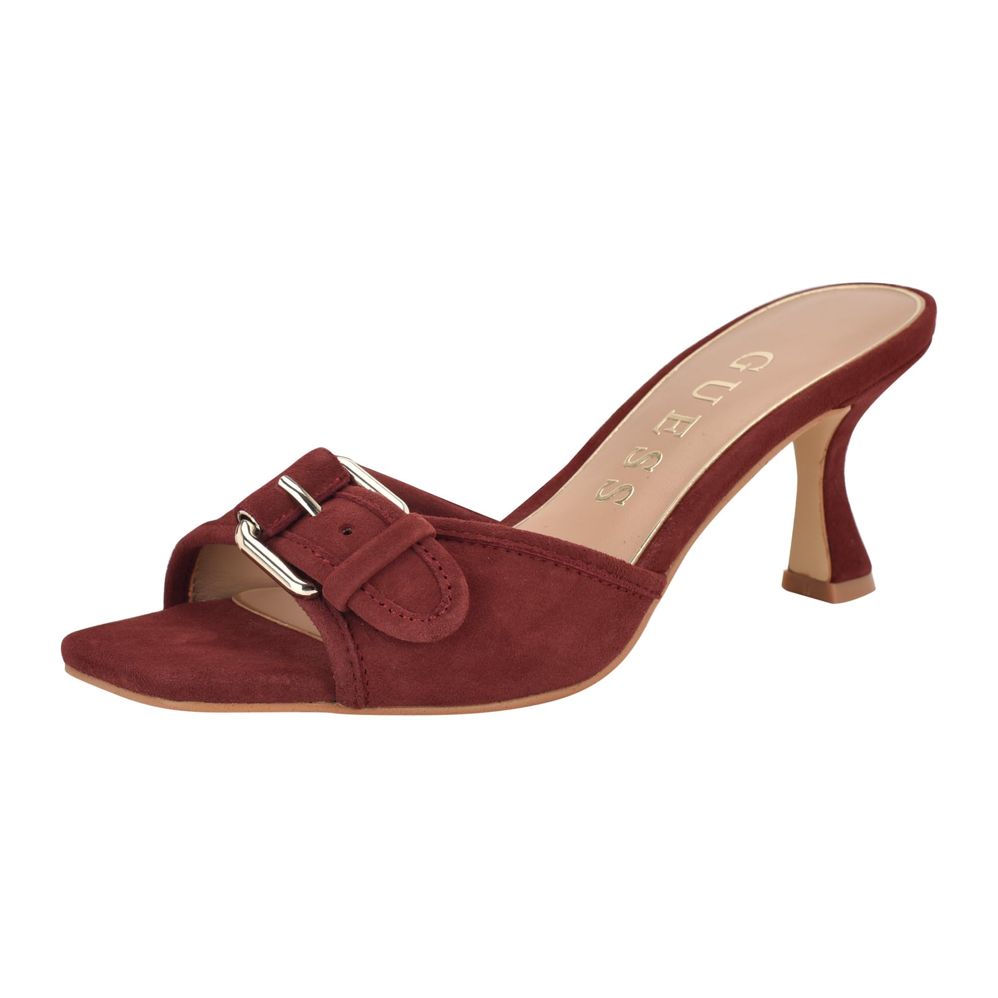 Guess Women’s Dista Heeled Sandal, Dark Red Leather 600, 11