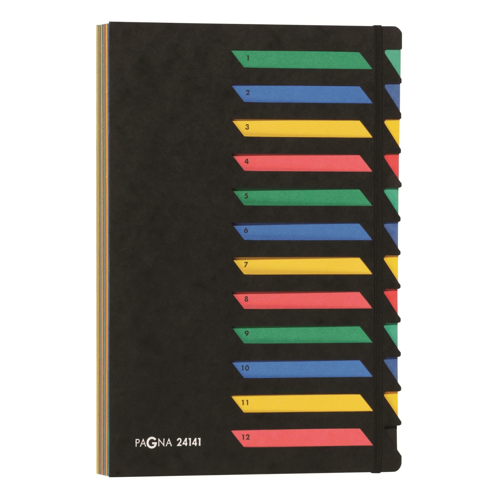 Pagna 24141-04 Desk Organiser 12 Coloured Divider Tabs Flexible Back Cover Print 1-12 Pressboard Black