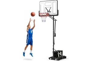 Portable Basketball Hoop Height Adjustable: 4.6-10FT Basketball Goal with 44" Shatterproof Backboard, 18" Metal Rim with Extr