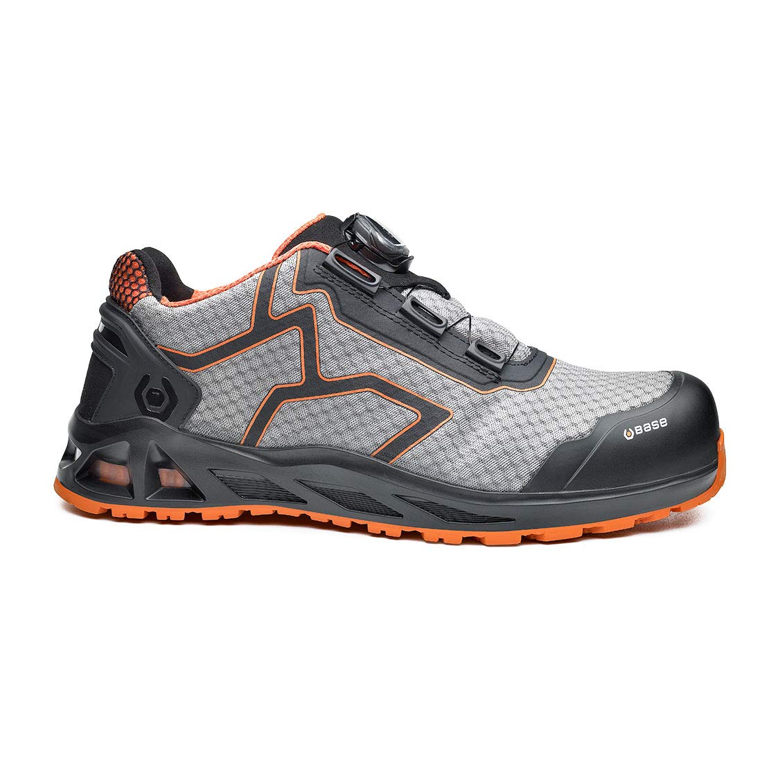 BASE K-JUMP B1005A S1P HRO SRC Aluminium Toe i-daptive Sole Dry’n Air Footbed SmellStop BOA Closure Ballistic Midsole Safety Trainer, Grey/Orange, UK 10