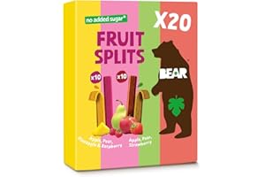 BEAR Real Fruit Snack Splits - Gluten Free, Vegan, and Non-GMO - Variety Pack (Apple/Strawberry, Raspberry/Pineapple)– Healthy School And Lunch Snacks For Kids And Adults, 0.7 Ounce (Pack of 20)
