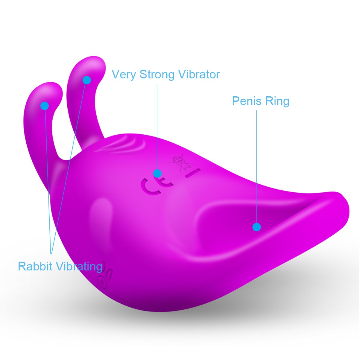 Silicone Vibrating Ring Rabbit Vibrator Cordless Rechargeable Wand Massager (Purple)