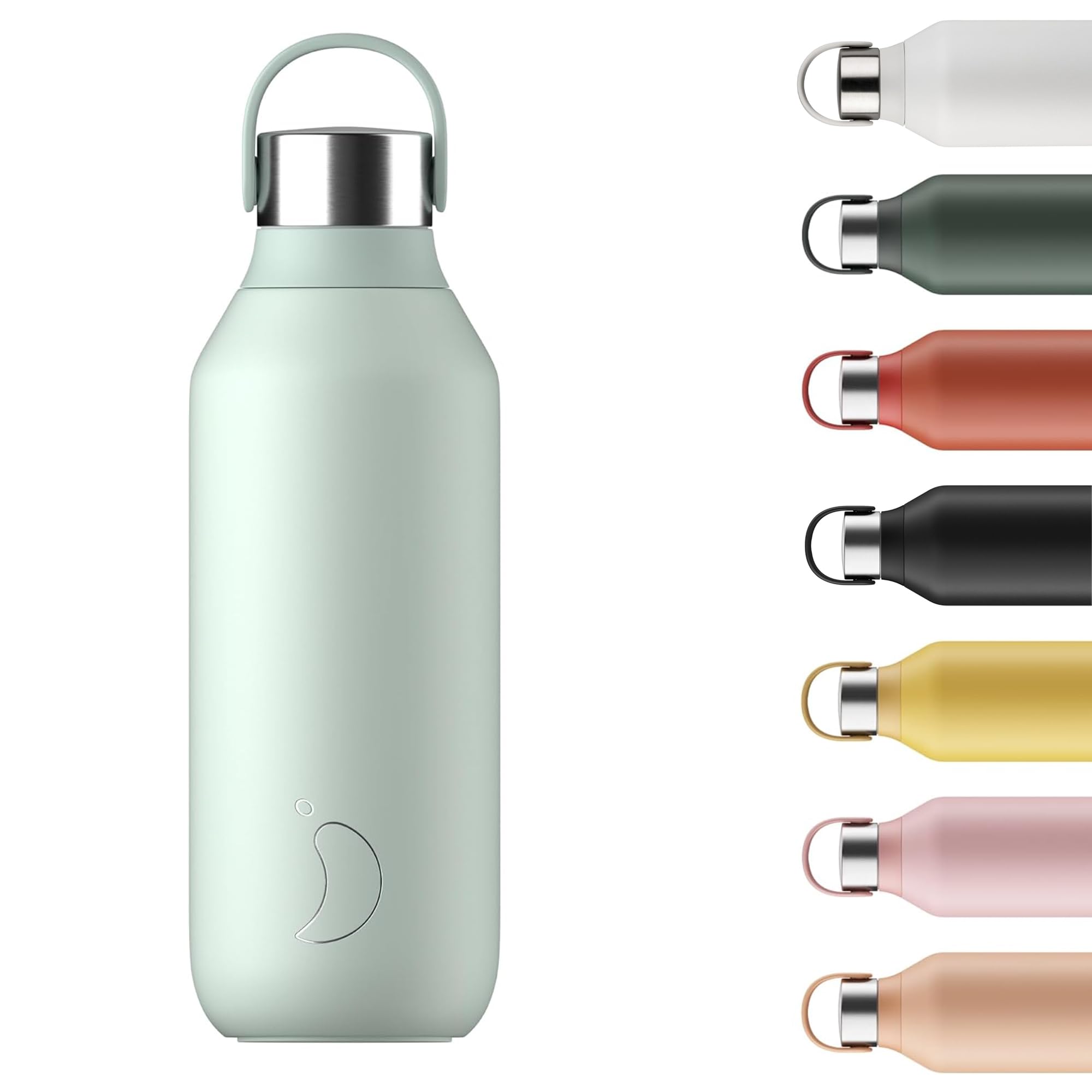 Chilly's Series 2 Water Bottle - Vacuum Insulated Stainless Steel Water Bottle with Soft Collar & Carry Loop, Thermal Flask for Hot & Cold Drinks - Leak Proof, No Sweat - Lichen Green, 500ml