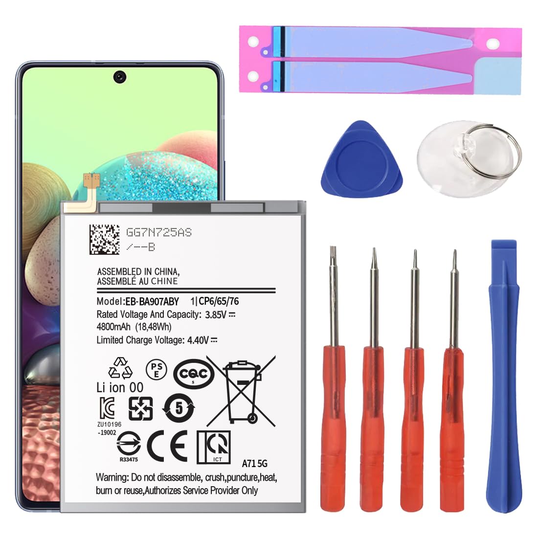 Photo 1 of ITMBET Galaxy A71 5G Battery, 4800mAh Upgraded 2024 New 0 Cycle EB-BA907ABY Battery Replacement for Samsung Galaxy A71 5G SM-A716U with Professional Replacement Tool Kits