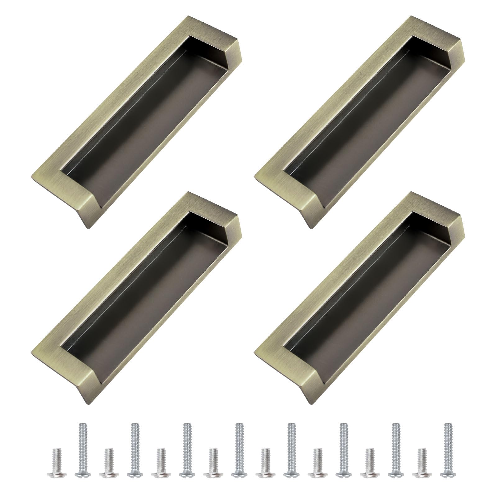 MOROBOR Tatami Hidden Door Handles, 4pcs Embedded Handle, Recessed Finger Pulls with Hidden Concealed Screws for Cabinet Wardrobe Drawer (Green Bronze-109mm)