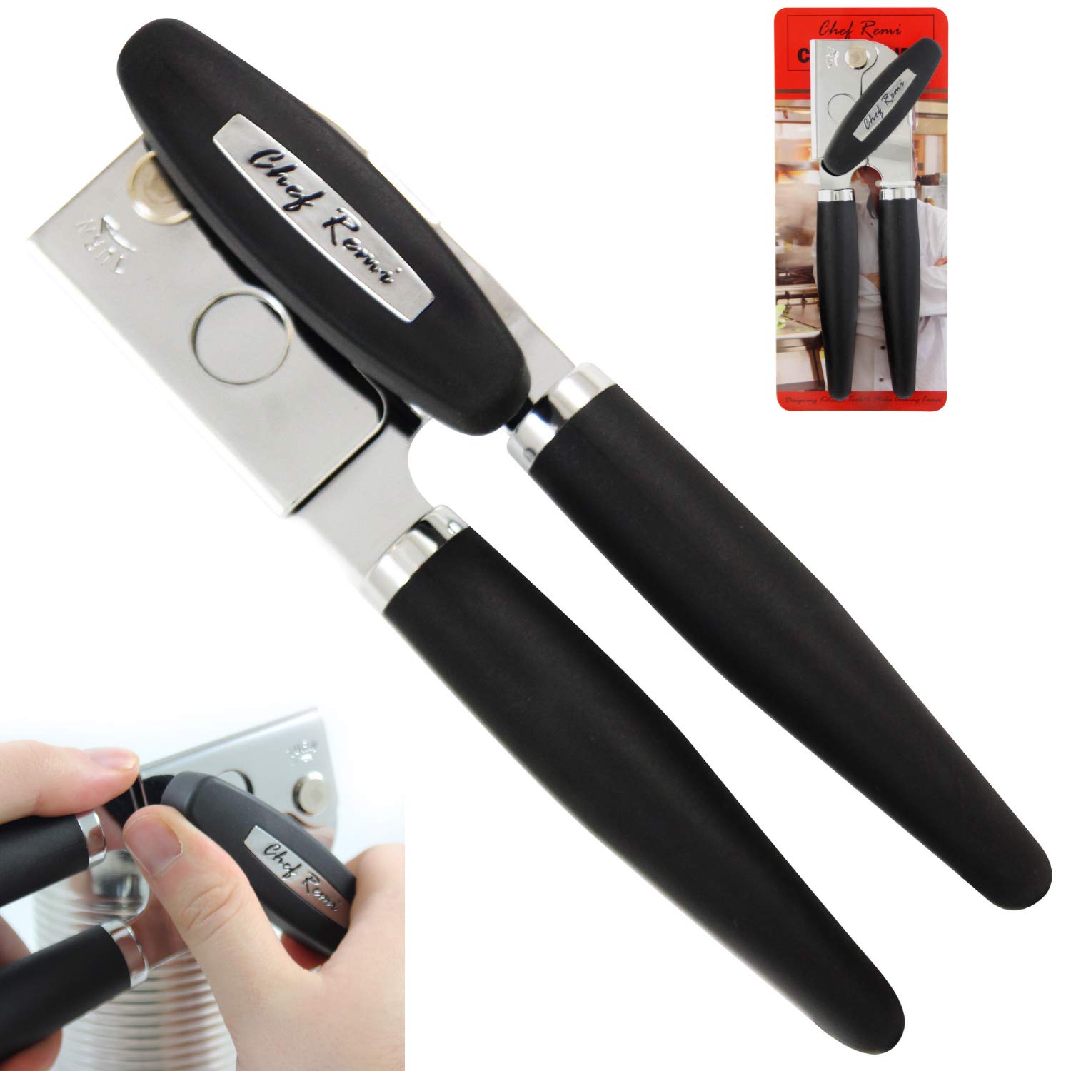 Chef Remi Tin Opener | Durable Can Opener with Non Slip, Comfortable Handles - Ideal for Elderly