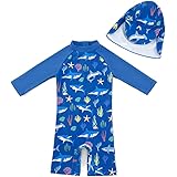 upandfast Baby/Toddler One Piece Zip Sunsuits with Sun Hat UPF 50+ Sun Protection Infant Beach Swimsuit