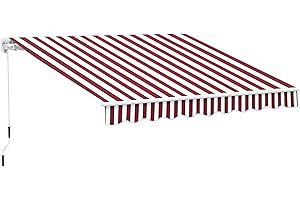 Outsunny 10' x 8' Retractable Awning, Patio Awnings, Sunshade Shelter w/Manual Crank Handle, UV & Water-Resistant Fabric and Aluminum Frame for Deck, Balcony, Yard, Wine Red Stripes
