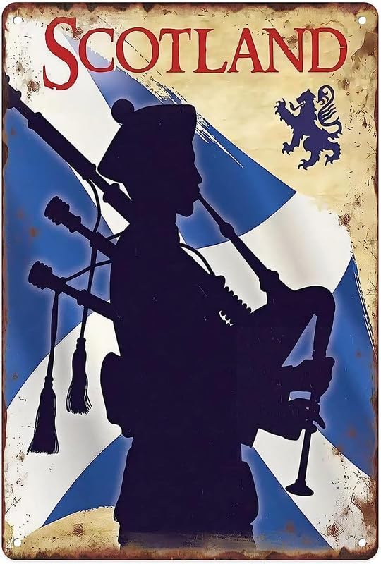 Metal Tin Sign Vintage Scotland Bagpipes Piper Silhouette Scottish Decoration for Home, Living Room, Park, Bedroom, Office, Hotel, Cafe and Pub Wall Decor 12x8 Inches