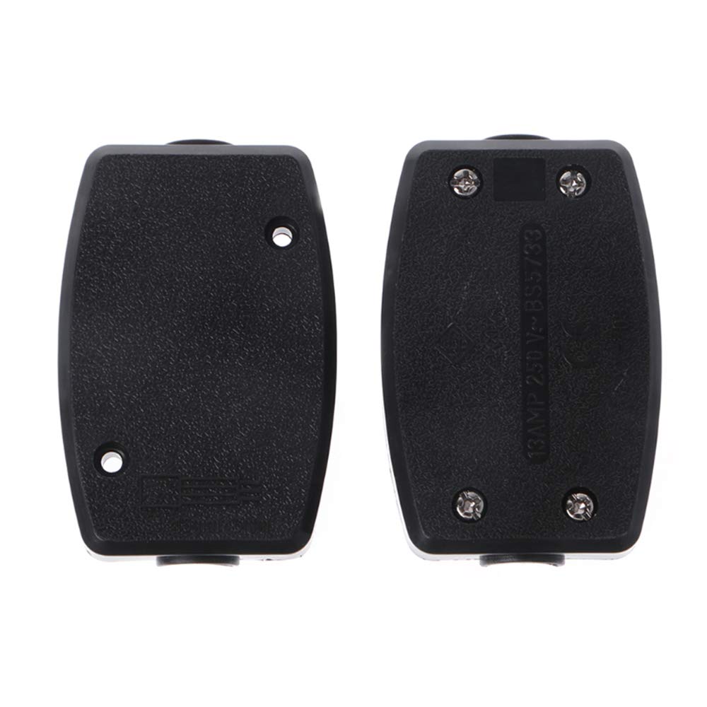 3 Terminal In-Line Connector Box - 13A 250V Mains Electric Cable Flex Junction Used in Lighting, Power and Automotive Wiring, Black, 2pcs