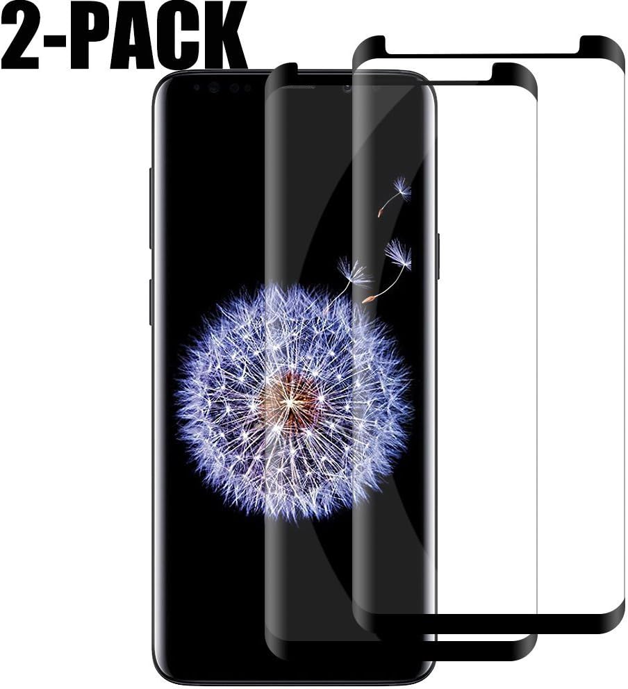 XvDsu [2 Pack Samsung Galaxy S9 Plus Screen Protector, [Full Glue Full Coverage] 9H Hardness Tempered Glass Mobile Phone Protective Film High Definition Clarity Bubble Free Screen Protectors Black