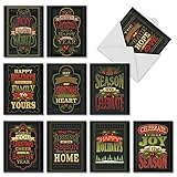 M2297sl Chalk Up Another Holiday: 10 Assorted Christmas Note Cards Featuring Chalkboard-Looking Seasonal Messages, w/White Envelopes.