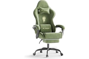 Ferghana Velvet Fabric Gaming Chair, High Back Ergonomic Gamer Chair for Adult, Comfortable Video Game Chair with Footrest and Massage Lumbar Cushion, Racing Reclining Office Computer Desk Chair Green