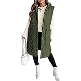 Tankaneo Women's Long Puffer Vest Sleeveless Hood Quilted Winter Outwear Warm Jackets Coats