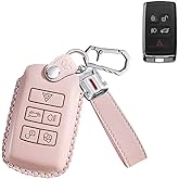 SANRILY Leather Key Cover Case for Land Rover Discovery Range Sport Evoque Jaguar XF 2020 2021 Keyless Key Fob Shell with Key Chians Pink