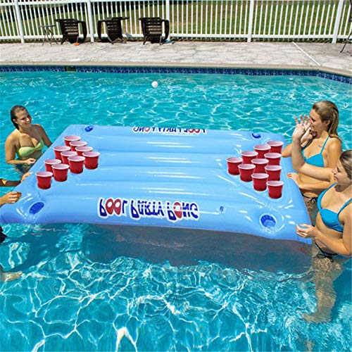 Inflatable Beer Pong Float, Inflatable Beer Pong Float Table Swimming Pool Raft Lounge PVC Floating Raft with 24 Cup Holders for Pool Party Game