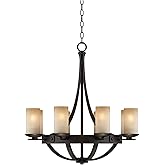 Franklin Iron Works Sperry Industrial Bronze Chandelier 28" Wide Rustic Farmhouse Cylinder Scavo Glass 8-Light Fixture for Co