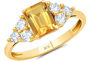 MAX + STONE 10k Gold Gemstone Rings for Women | Emerald Cut Birthstone Ring Anniversary Ring | Anti Tarnishing Cocktail Ring with Gift Box in Size 5 to 9
