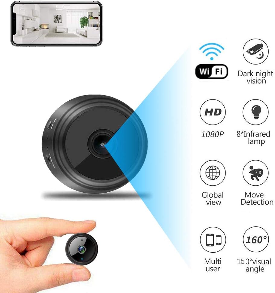 Mini Hidden Camera HD 1080P Wireless Spy Hidden Camera WiFi Remote Surveillance Camera with Night Vision Function Strong Magnetic and Bracket, for Indoor and Outdoor Small Nanny Surveillance Cam
