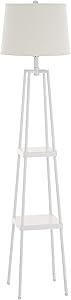 Catalina Lighting 21405-001 Modern Metal Floor Lamp with Shelves and Beige Linen Shade for Living, Bedroom, Dorm Room, Office, 58