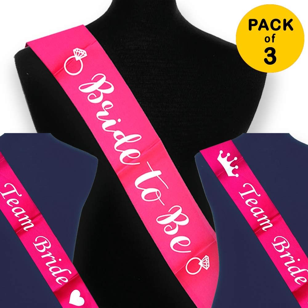 Propsicle Pink Satin Bride to Be Sash & Team Bride Sash Combo for Bachelorette Party Spinsters Party Bridal Shower Decoration Accessories - Pack of 3