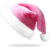 FSAIUIS Pink Christmas Santa Hat for Adults,Unisex Velvet Xmas Santa Hats Hat Extra Plush for New Year Holiday Party Supplies