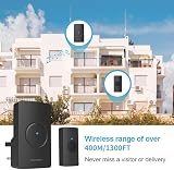 TECKNET Wireless Doorbell IP65 Waterproof 400M Range 60 Chimes LED Light view 3
