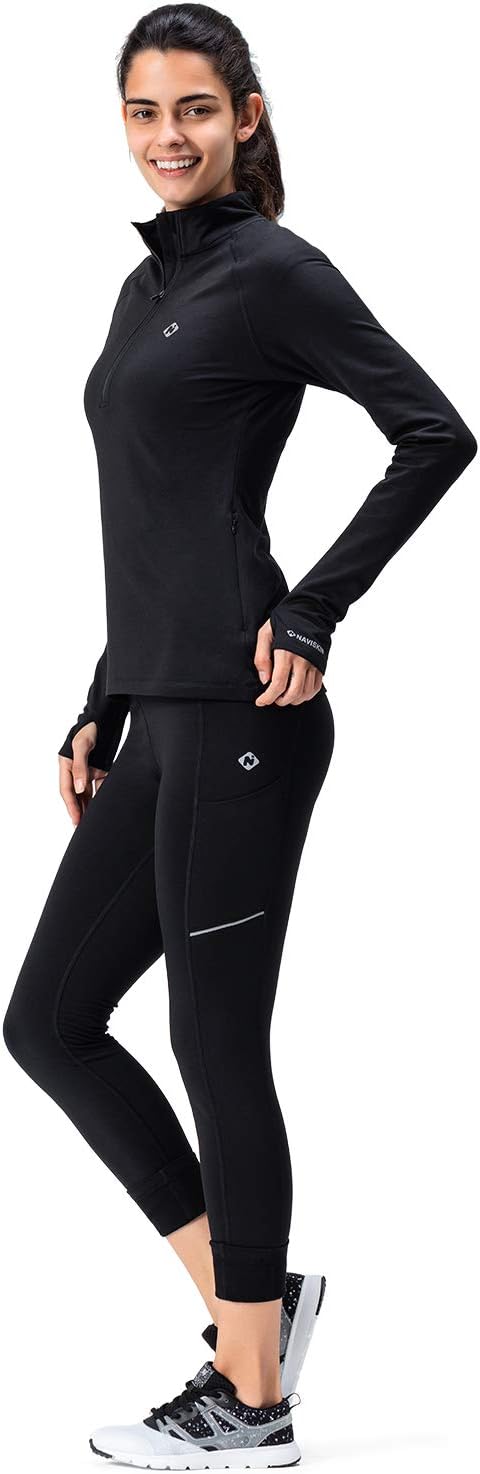 Naviskin Women's Thermal Fleece Half Zip Thumbholes Long Sleeve Shirts Outdoor Running Top: Clothing