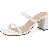 Avidirk Women's Square Open Toe Heeled Sandals Two Strap Mules Slip On Block Chunky Mid Heels Sandals