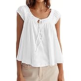 Tankaneo Women Summer Tie Front Tank Tops Cap Sleeve Pleated Babydoll Tops Casual Loose Fit Going Out Flowy Shirt