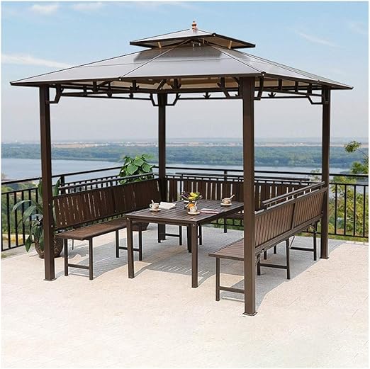 YYDD 10x10 FT Patio Gazebo con Escritorio Tejado Doble de ventilación