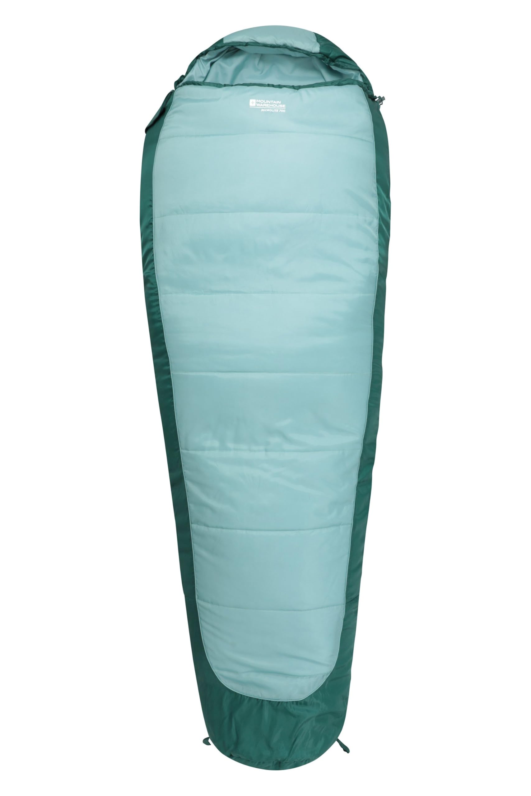 Mountain Warehouse Microlite 700 Sleeping Bag - Double Layered Mummy Shaped Bag with two way Zip - All Season Camping, Hiking, Trekking & Outdoors Dark Teal Right Handed Zip - Long length (215cm)
