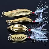 Fishing Lures Gold Metal Jig Lures Crankbait Casting Sinker Swimbaits Fishing Spoons with Treble Hooks and Feathers Bait for Striped Bass Lures Trout Freshwater Saltwater Fishing (Pack of 4)