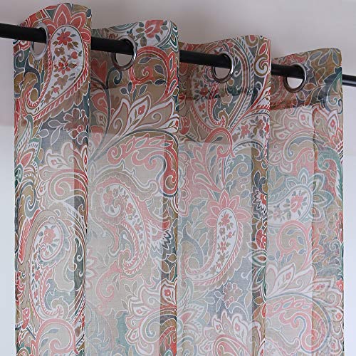 Huto Printed Floral Sheer Curtains For Bedroom 63 Inches Long