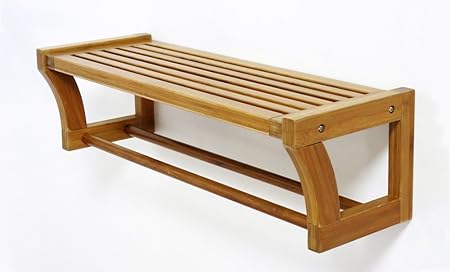 Handtuchablage Bambus massiv natur, mit 2 Handtuchstangen, 68 x 20 x 24 cm
