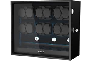 DUKWIN 4/6/8/12 Watch Winder for Automatic Watches, Lockable Watch Winder Box with Extra 4/6 Watch Spaces, 4 Rotation Modes, 