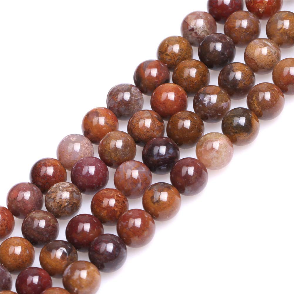 GEM-Inside Natural 8mm Brown Mexico Aqua Nurerara Moss Agate Round Gemstone Semi Precious Loose Beads for Jewellery Making 15''