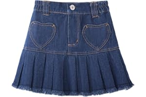 WELAKEN Jean Skirt for Girls Toddler & Kids II Girl's Elastic Waist A Line Mini Denim Skirts