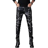 Idopy Men`s Rock Steampunk Gothic Lace Up Cosplay Party PU Leather Pants
