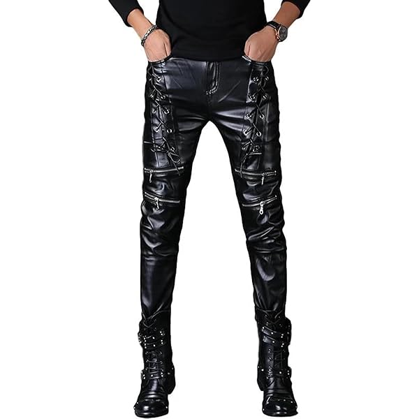 ウルフマン RATS LEATHER PANTS Mサイズ 極美品 Idopy Men`s Rock Steampunk Lace Up PU Leather Pants Slim Fit