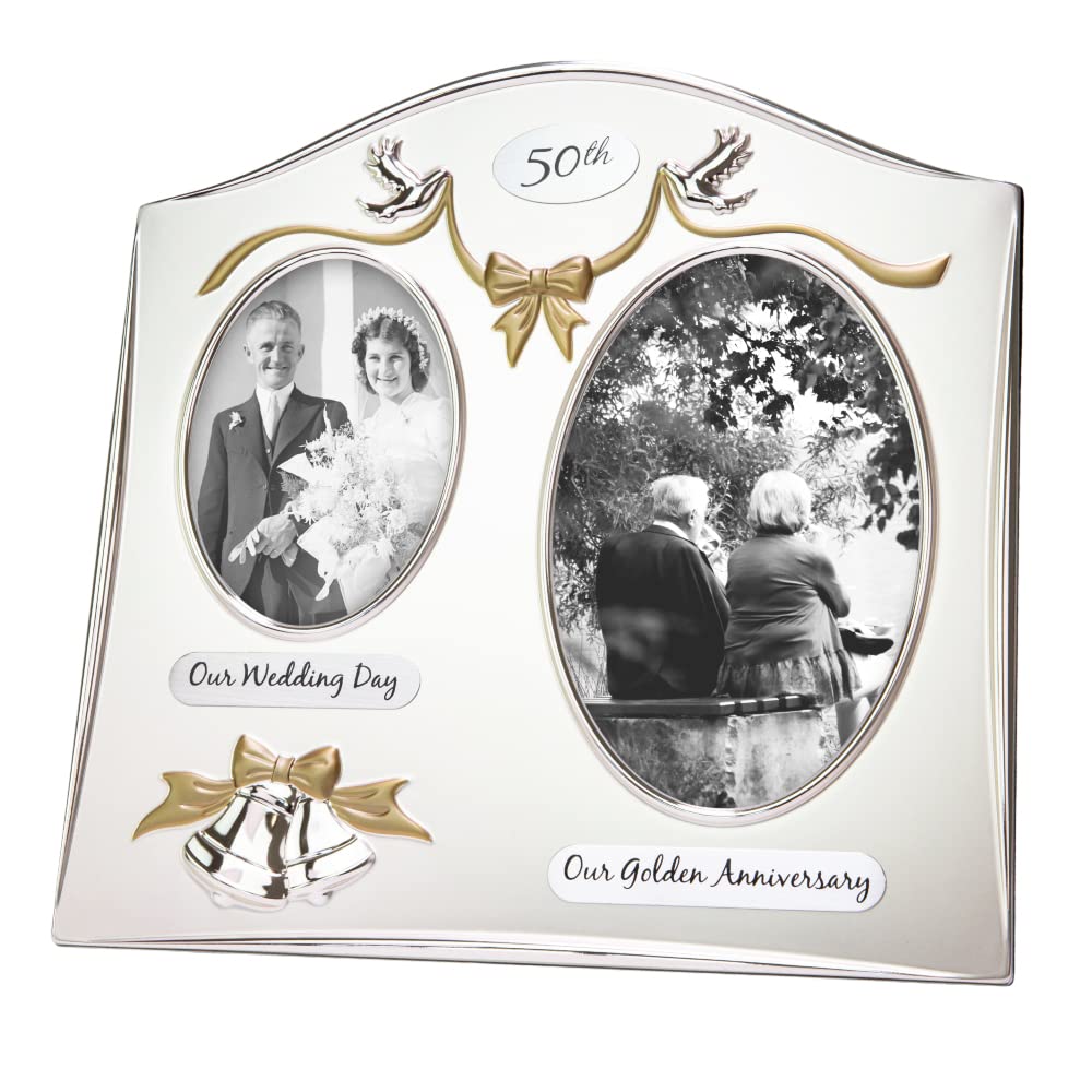 Haysom Interiors Traditional Two Tone Silver Plated 50th Golden Anniversary Double Picture Frame