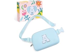 COSHAYSOO Blue Belt Bag Small Waist Fanny Pack Crossbody Purse with Initial Letter Patch for Teen Girl Women, Nylon Cross Bod