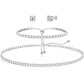 HAXIYA Tennis Necklace Bracelet for Women, Sterling Sliver, Dainty Chocker Necklace, Crystal Bracelet for Women, Wedding Jewelry for Bride, Sparkly Party Prom Hypoallergenic