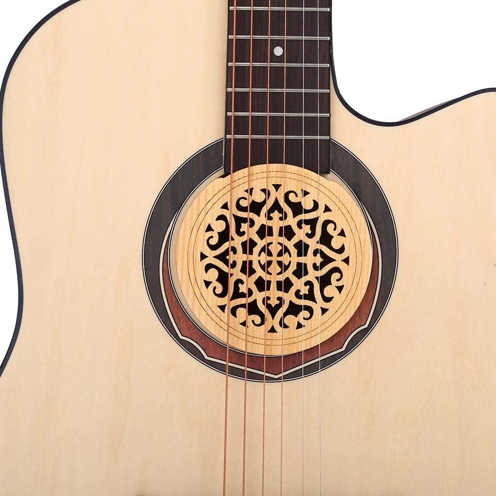 Guitar Sound Hole Cover, 4.1 Inch Wooden Guitar Sound Hole Cover Guitars Feedback Eliminator Wooden Pickup Covers Flower Pattern Soundhole Block Protector for Acoustic Classic Guitars (#2)